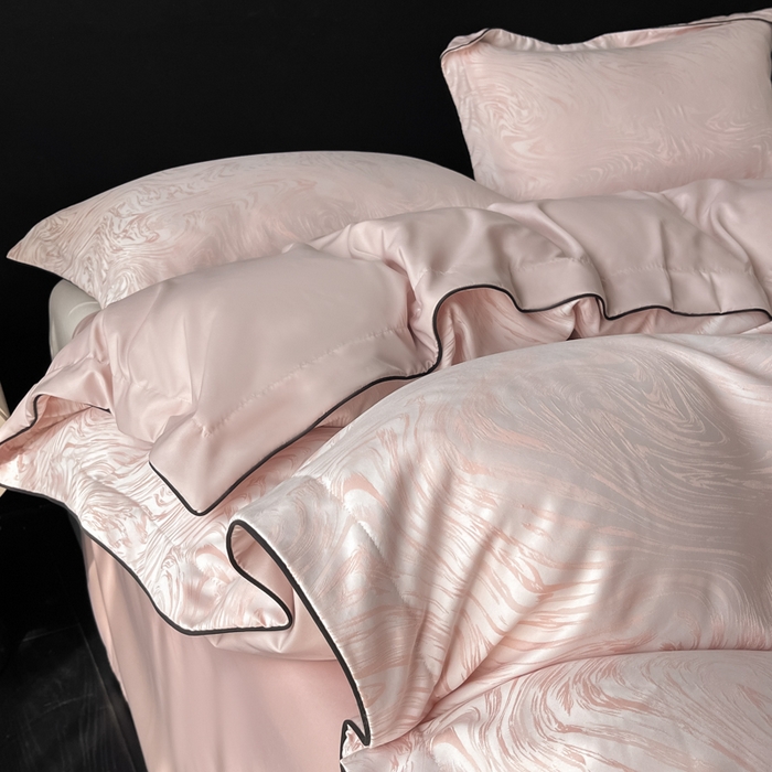 91家纺网 家纺一手货源 找家纺 爱彼家纺 2026新款轻奢水洗冰丝提花亲肤四件套 知夏优雅粉