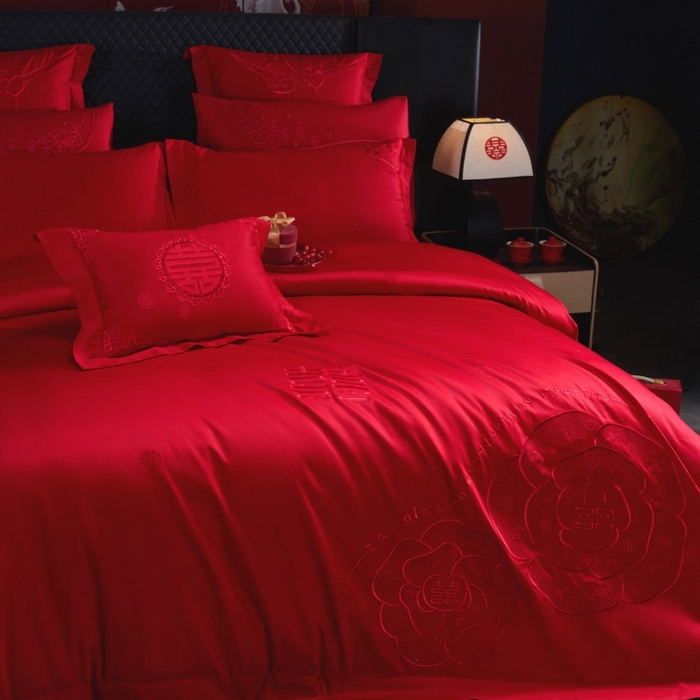 91家纺网 家纺一手货源 找家纺 蒂爵 2026年100支婚庆长绒棉纯棉时尚小红书爆款刺绣婚庆四件套多件套280系列 幸福约定红