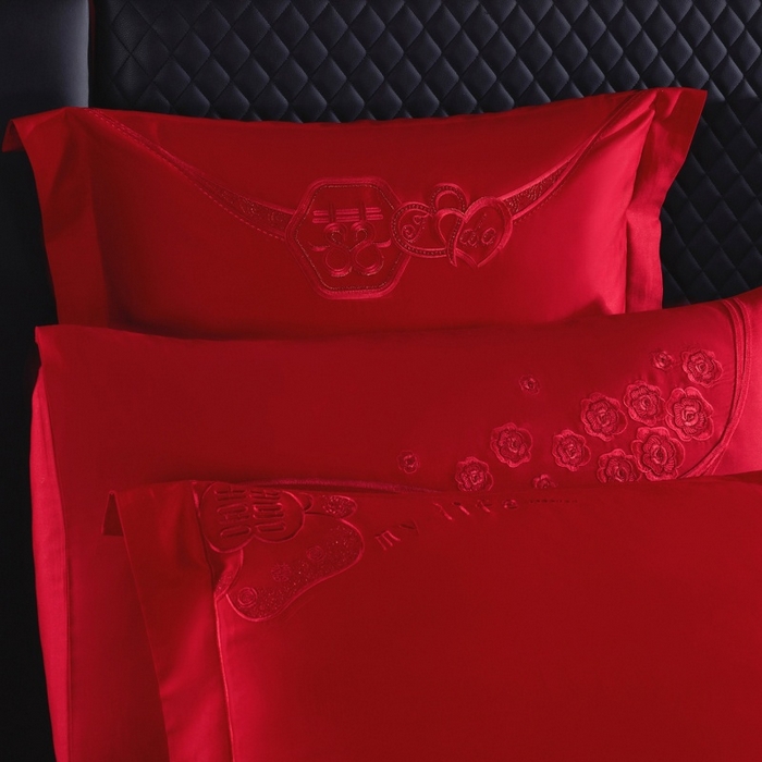 91家纺网 家纺一手货源 找家纺 蒂爵 2026年100支婚庆长绒棉纯棉时尚小红书爆款刺绣婚庆四件套多件套280系列 幸福约定红