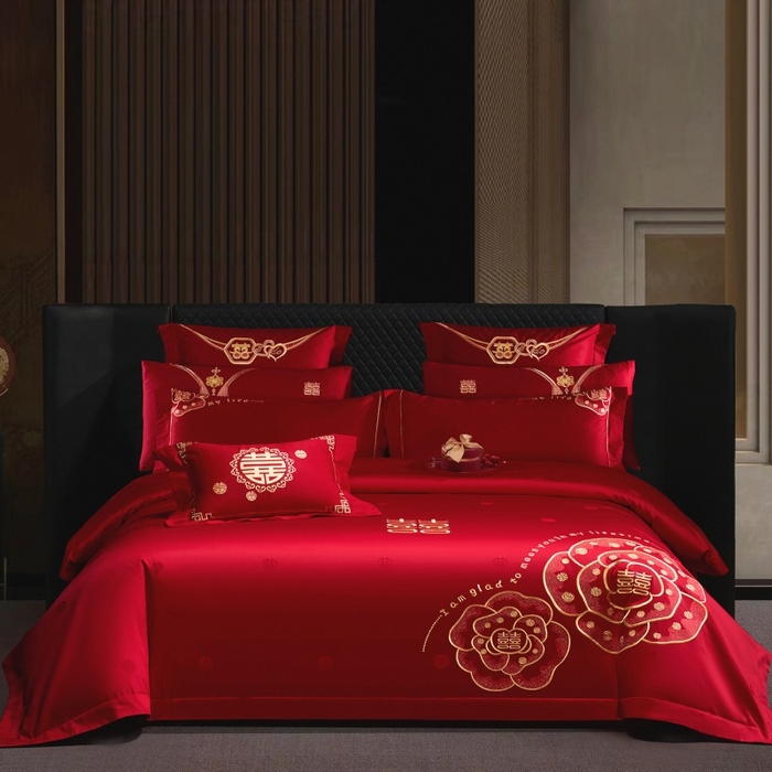 91家纺网 家纺一手货源 找家纺 蒂爵 2026年100支婚庆长绒棉纯棉时尚小红书爆款刺绣婚庆四件套多件套280系列 幸福约定金