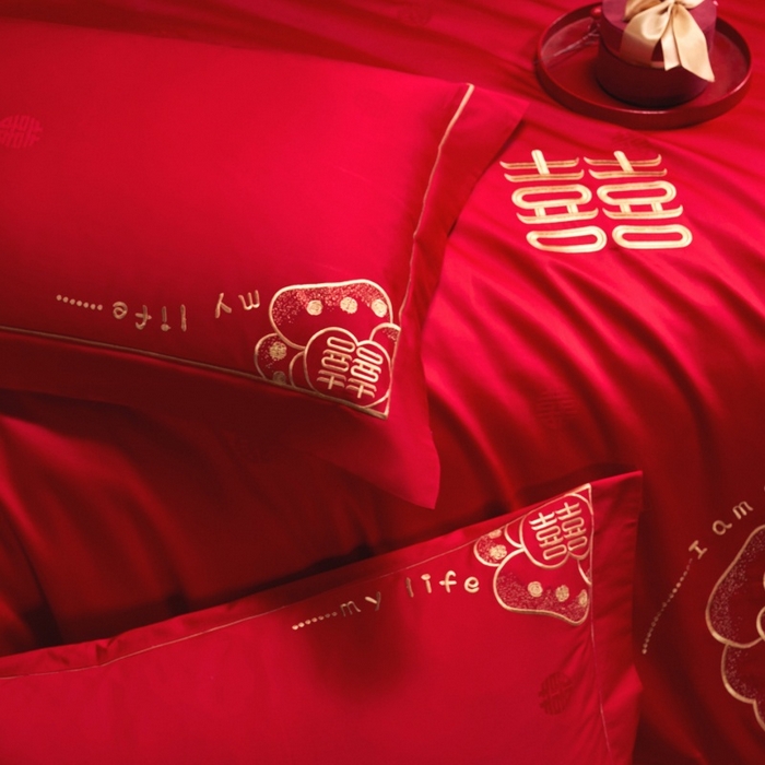 91家纺网 家纺一手货源 找家纺 蒂爵 2026年100支婚庆长绒棉纯棉时尚小红书爆款刺绣婚庆四件套多件套280系列 幸福约定金