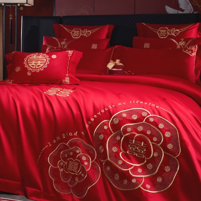 91家纺网 家纺一手货源 找家纺 蒂爵 2026年100支婚庆长绒棉纯棉时尚小红书爆款刺绣婚庆四件套多件套280系列 幸福约定金