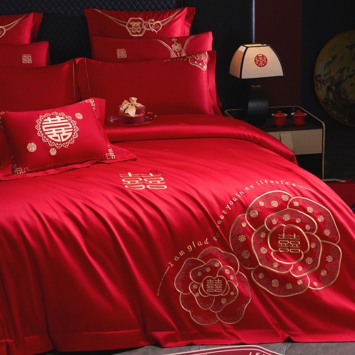 91家纺网 家纺一手货源 找家纺 蒂爵 2026年100支婚庆长绒棉纯棉时尚小红书爆款刺绣婚庆四件套多件套280系列 幸福约定金