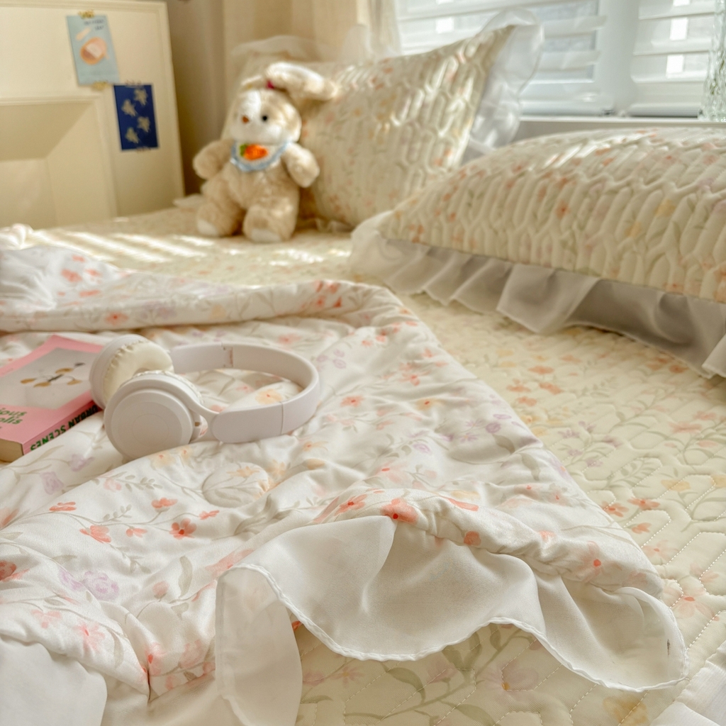 91家纺网 家纺一手货源 找家纺 慕尚家纺 2026新款床裙凉席夏被空调被夏凉被三件套四件套 床裙款 明媚