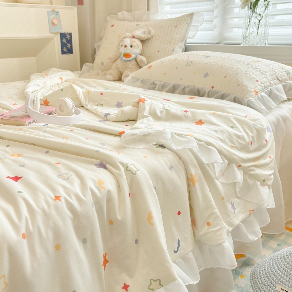 91家纺网 家纺一手货源 找家纺 慕尚家纺 2026新款床裙凉席夏被空调被夏凉被三件套四件套 床裙款 星芒