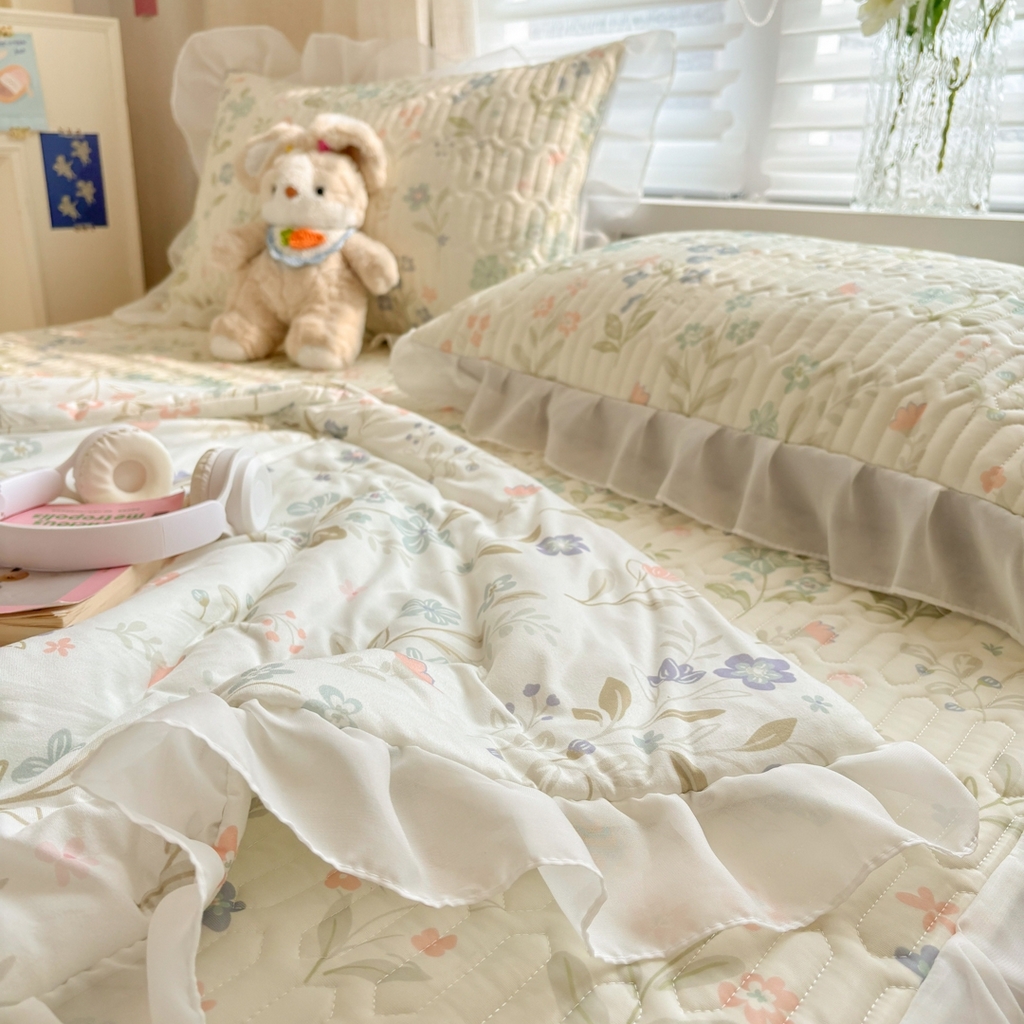 91家纺网 家纺一手货源 找家纺 慕尚家纺 2026新款床裙凉席夏被空调被夏凉被三件套四件套 床裙款 花香