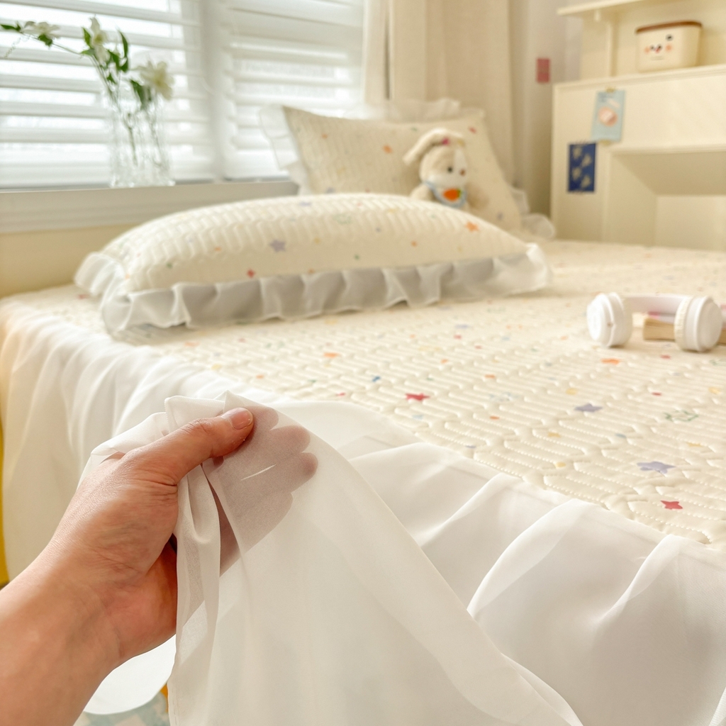 91家纺网 家纺一手货源 找家纺 慕尚家纺 2026新款床裙凉席夏被空调被夏凉被三件套四件套 床裙款 星芒