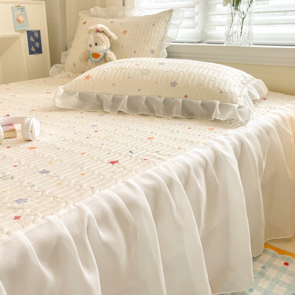 91家纺网 家纺一手货源 找家纺 慕尚家纺 2026新款床裙凉席夏被空调被夏凉被三件套四件套 床裙款 星芒