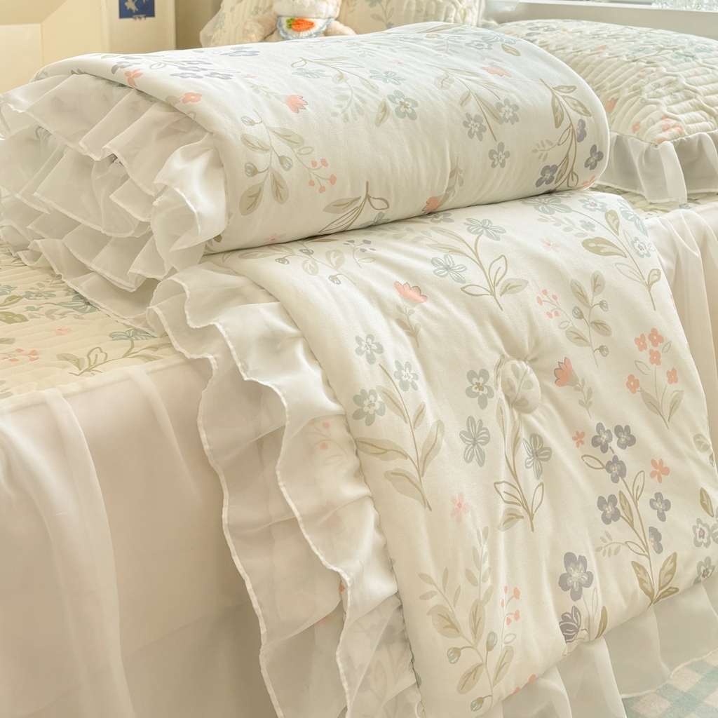 91家纺网 家纺一手货源 找家纺 慕尚家纺 2026新款床裙凉席夏被空调被夏凉被三件套四件套 床裙款 花香