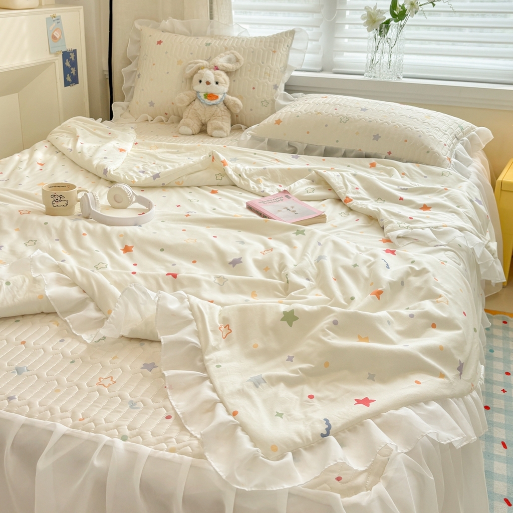 91家纺网 家纺一手货源 找家纺 慕尚家纺 2026新款床裙凉席夏被空调被夏凉被三件套四件套 床裙款 星芒