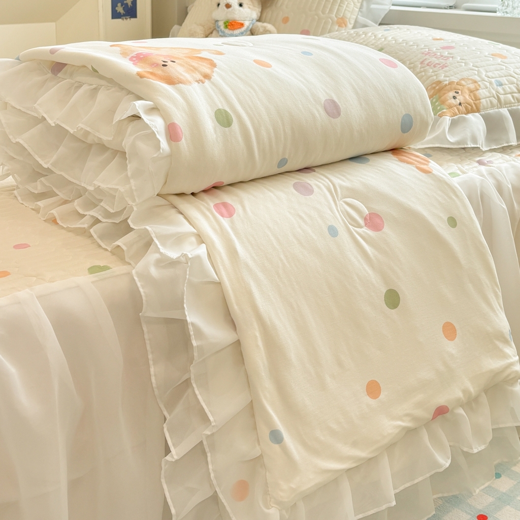 91家纺网 家纺一手货源 找家纺 慕尚家纺 2026新款床裙凉席夏被空调被夏凉被三件套四件套 床裙款 甜心熊