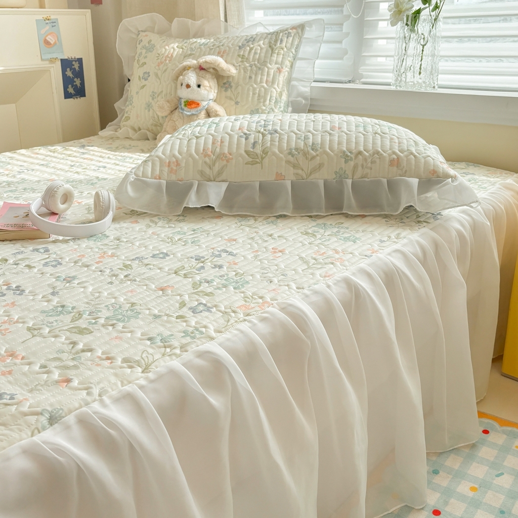 91家纺网 家纺一手货源 找家纺 慕尚家纺 2026新款床裙凉席夏被空调被夏凉被三件套四件套 床裙款 花香