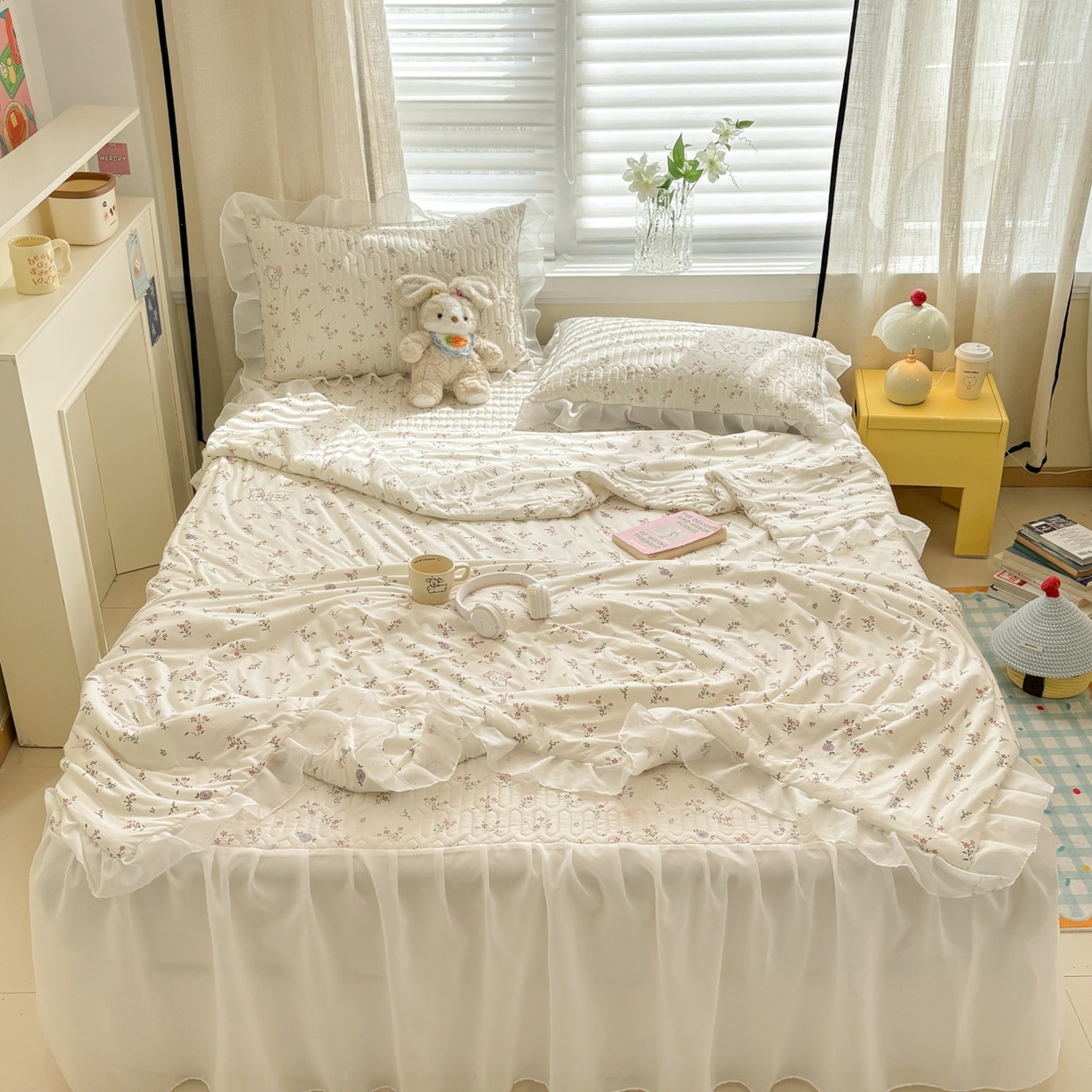 91家纺网 家纺一手货源 找家纺 慕尚家纺 2026新款床裙凉席夏被空调被夏凉被三件套四件套 床裙款 小兔碎花