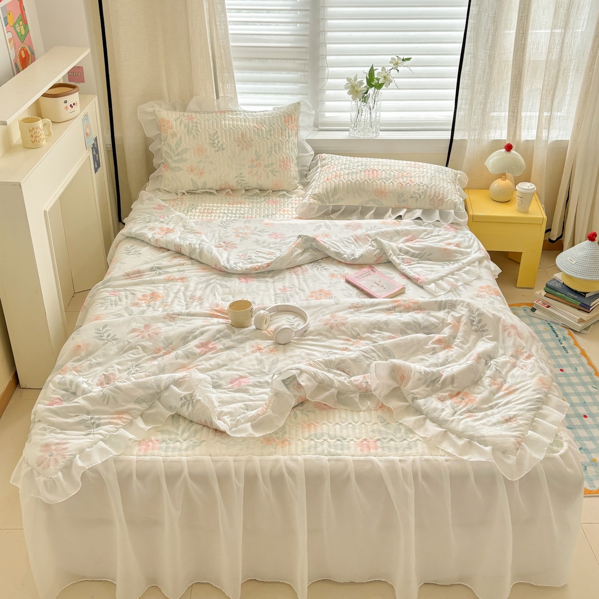 91家纺网 家纺一手货源 找家纺 慕尚家纺 2026新款床裙凉席夏被空调被夏凉被三件套四件套 床裙款 暖阳花开