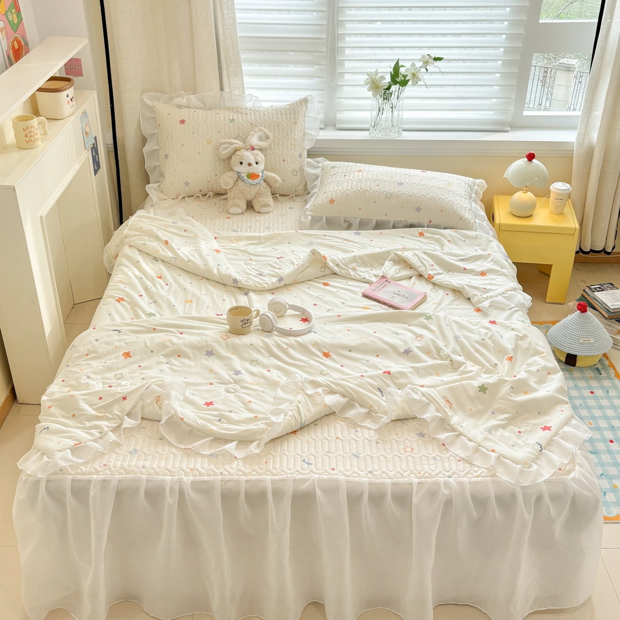 91家纺网 家纺一手货源 找家纺 慕尚家纺 2026新款床裙凉席夏被空调被夏凉被三件套四件套 床裙款 星芒