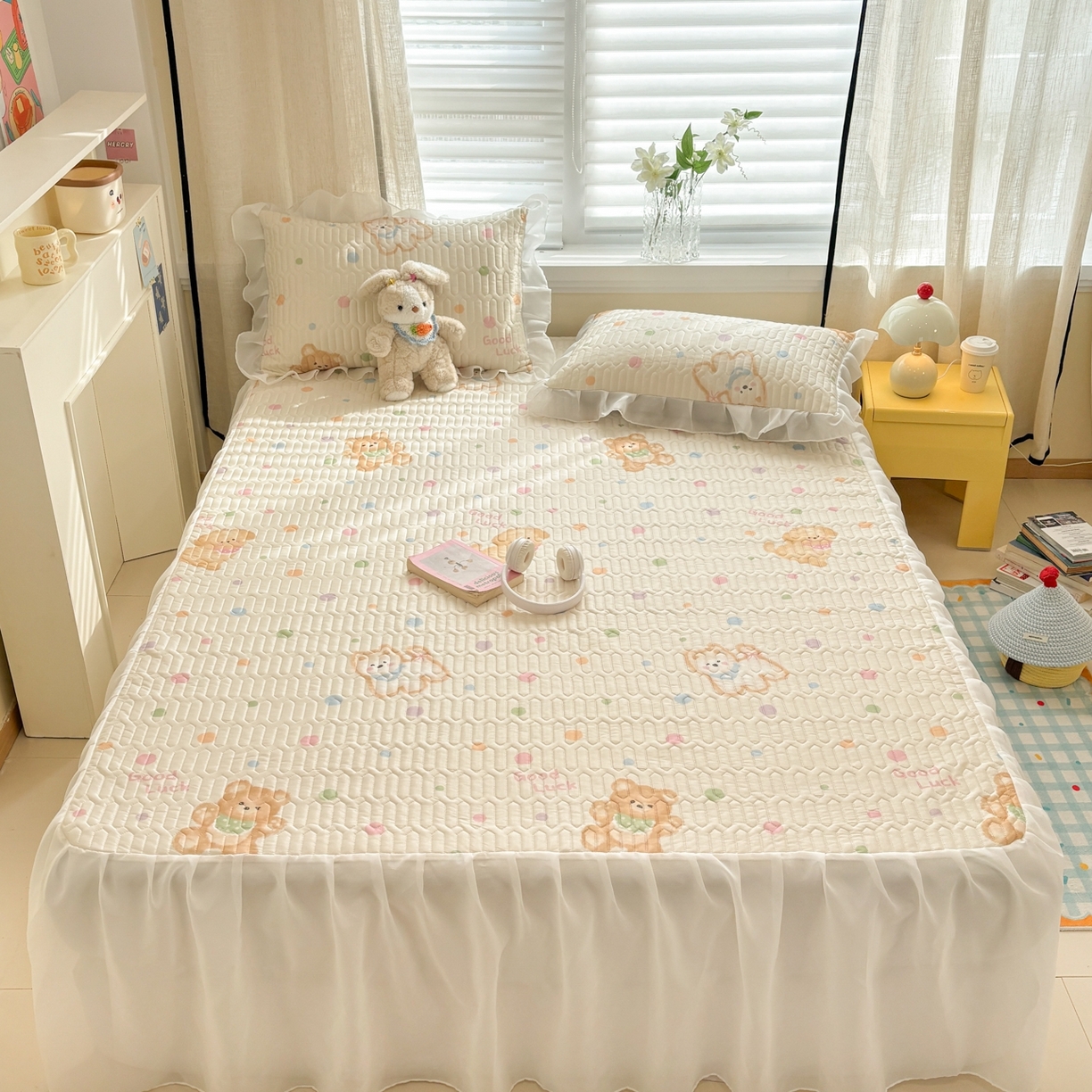 91家纺网 家纺一手货源 找家纺 慕尚家纺 2026新款床裙凉席夏被空调被夏凉被三件套四件套 床裙款 甜心熊