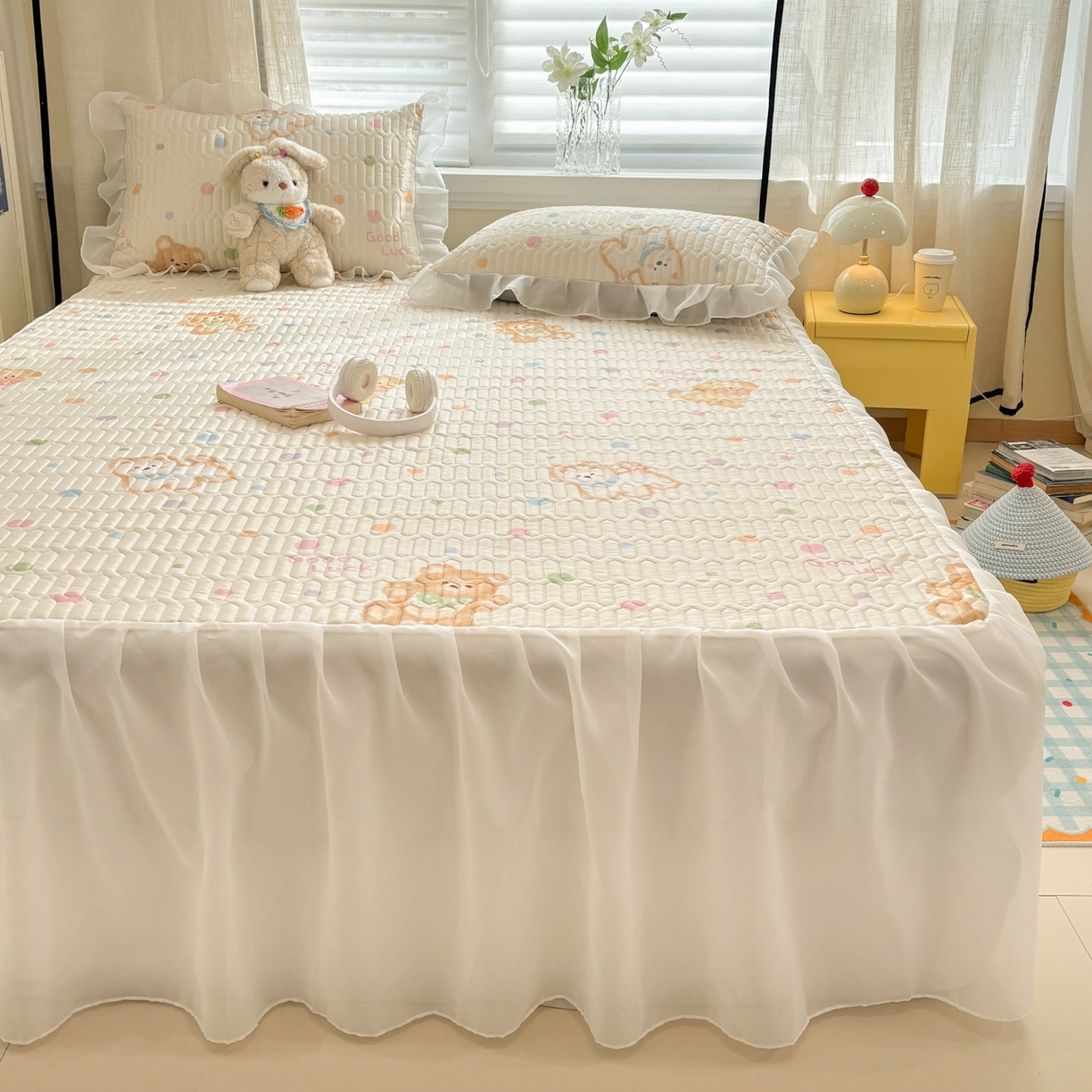 91家纺网 家纺一手货源 找家纺 慕尚家纺 2026新款床裙凉席夏被空调被夏凉被三件套四件套 床裙款 甜心熊