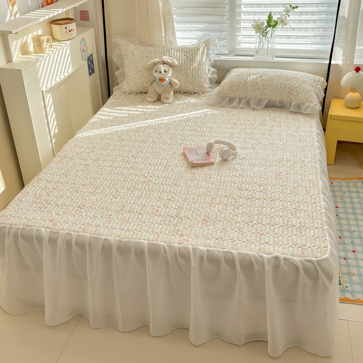 91家纺网 家纺一手货源 找家纺 慕尚家纺 2026新款床裙凉席夏被空调被夏凉被三件套四件套 床裙款 明媚