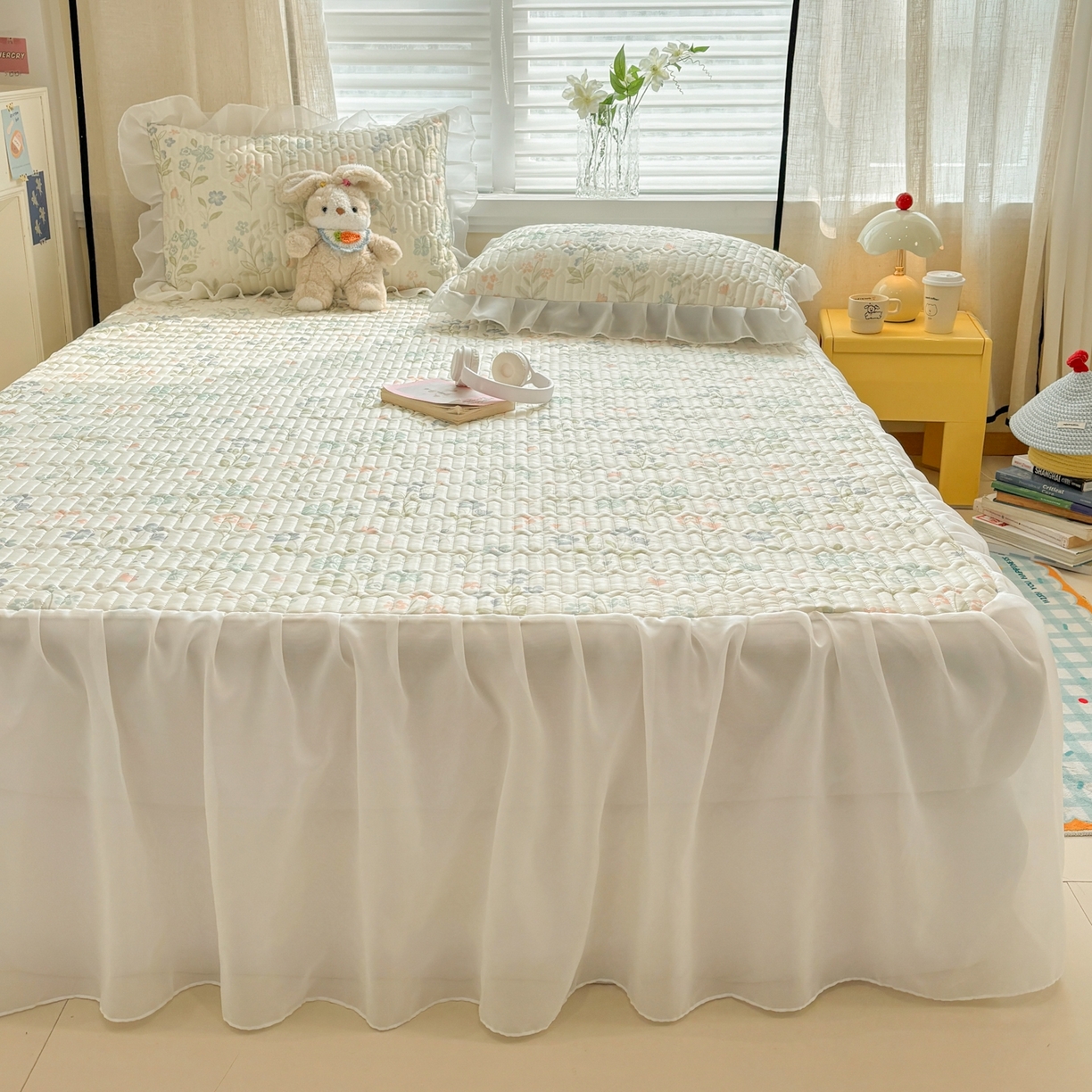 91家纺网 家纺一手货源 找家纺 慕尚家纺 2026新款床裙凉席夏被空调被夏凉被三件套四件套 床裙款 花香