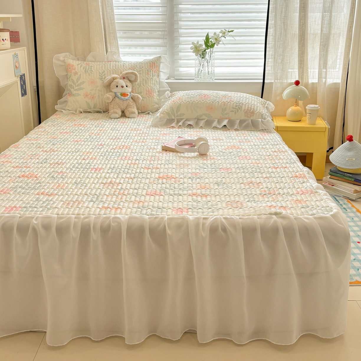 91家纺网 家纺一手货源 找家纺 慕尚家纺 2026新款床裙凉席夏被空调被夏凉被三件套四件套 床裙款 暖阳花开