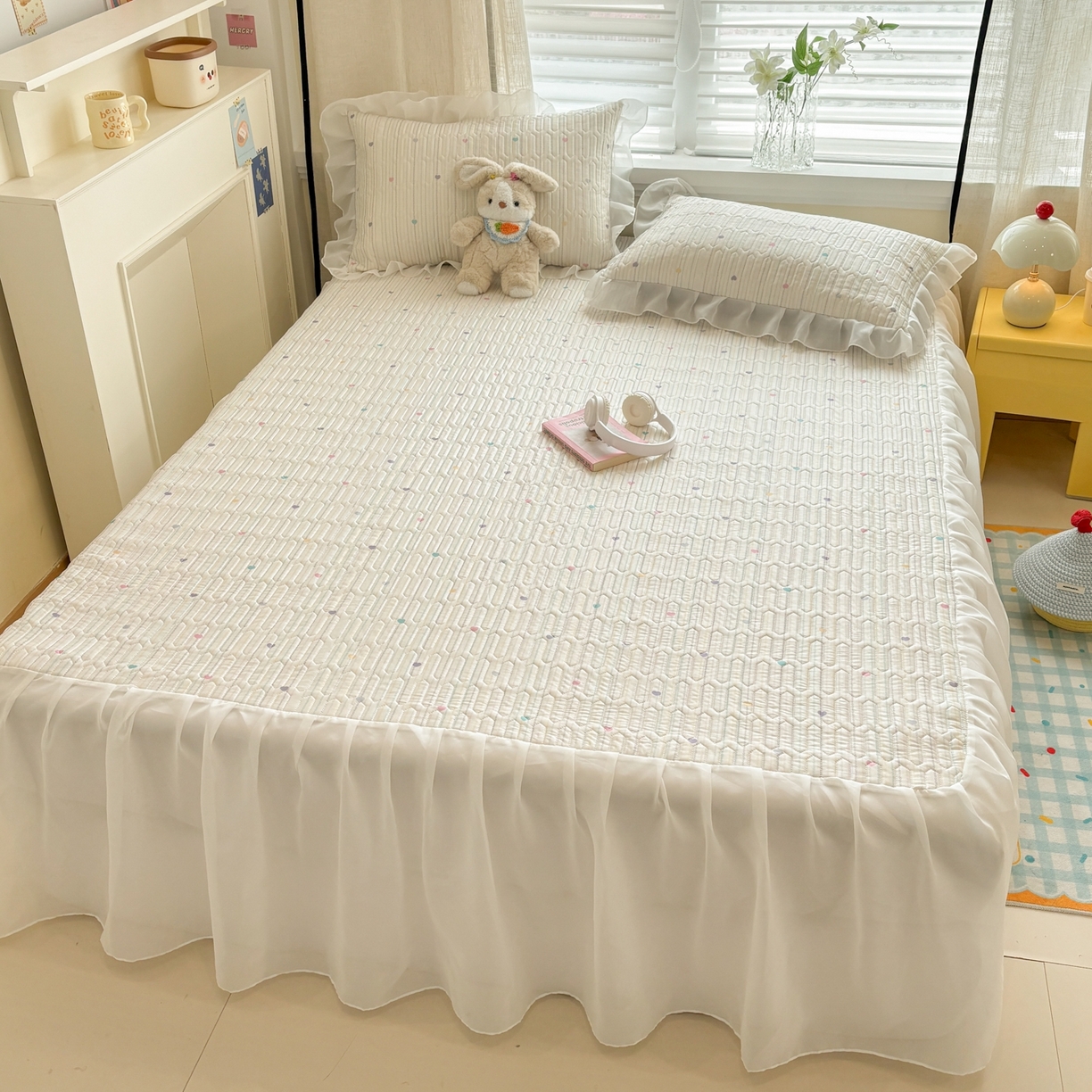 91家纺网 家纺一手货源 找家纺 慕尚家纺 2026新款床裙凉席夏被空调被夏凉被三件套四件套 床裙款 爱心