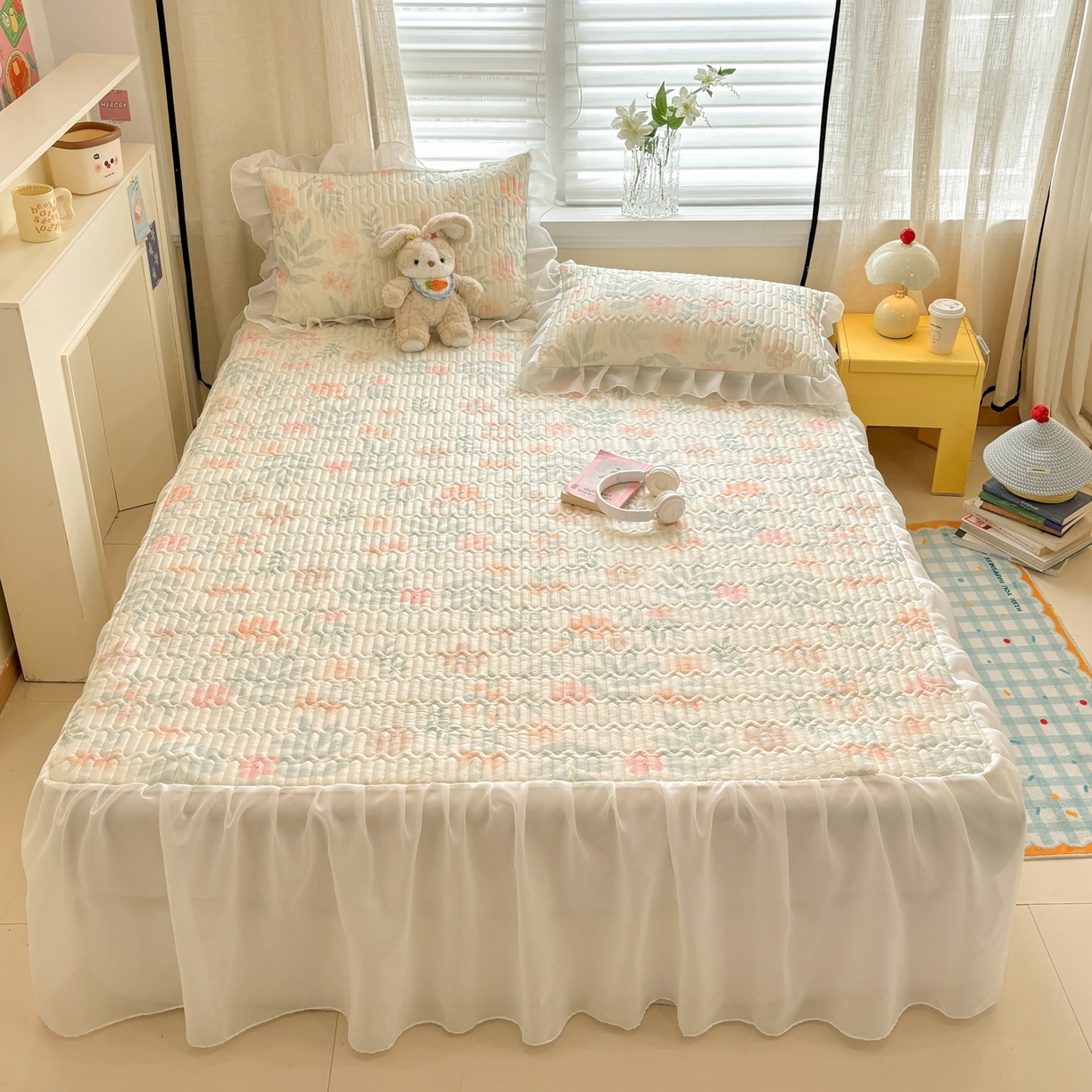 91家纺网 家纺一手货源 找家纺 慕尚家纺 2026新款床裙凉席夏被空调被夏凉被三件套四件套 床裙款 暖阳花开