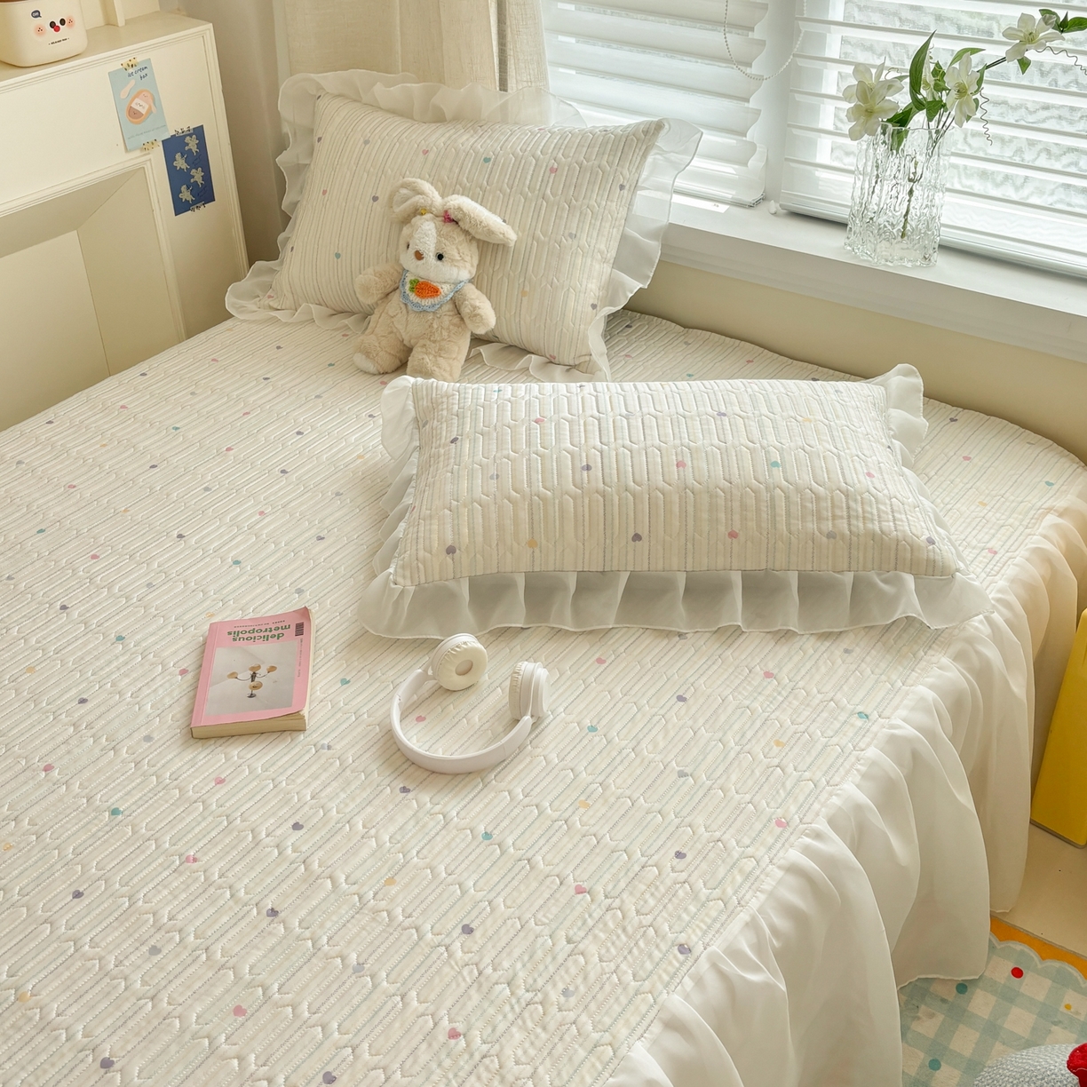 91家纺网 家纺一手货源 找家纺 慕尚家纺 2026新款床裙凉席夏被空调被夏凉被三件套四件套 床裙款 爱心