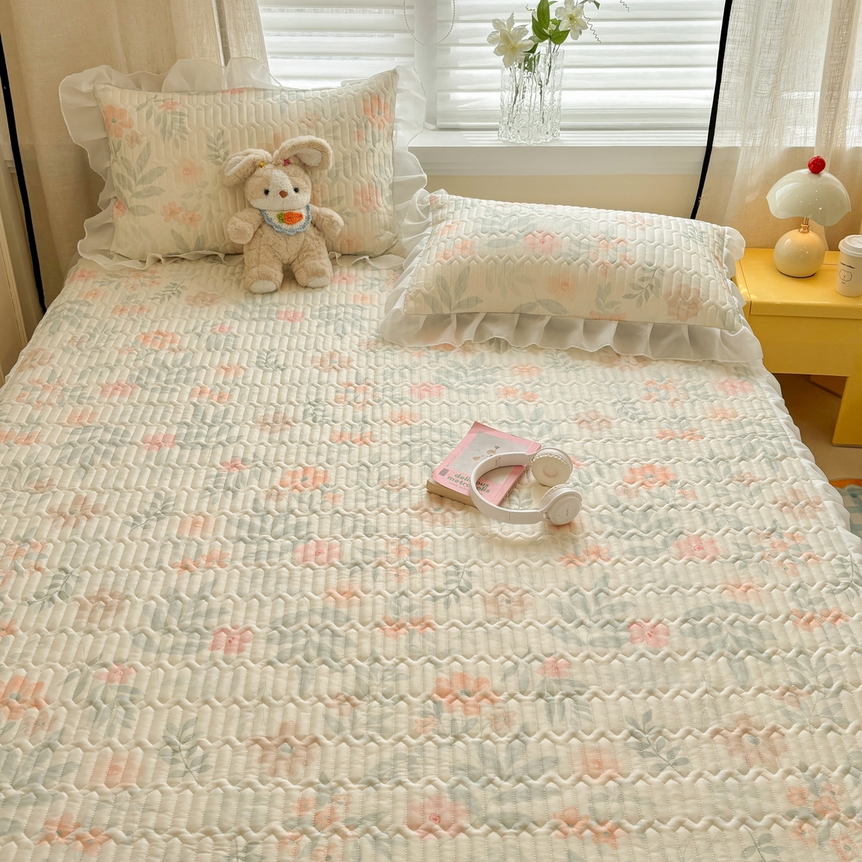 91家纺网 家纺一手货源 找家纺 慕尚家纺 2026新款床裙凉席夏被空调被夏凉被三件套四件套 床裙款 暖阳花开