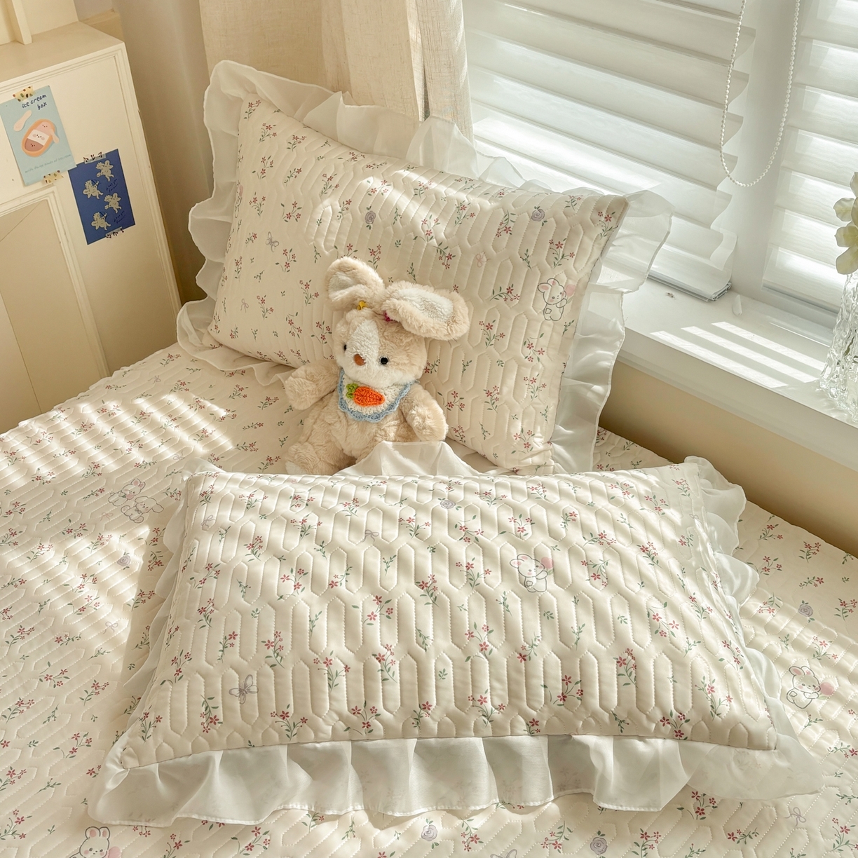 91家纺网 家纺一手货源 找家纺 慕尚家纺 2026新款床裙凉席夏被空调被夏凉被三件套四件套 床裙款 小兔碎花