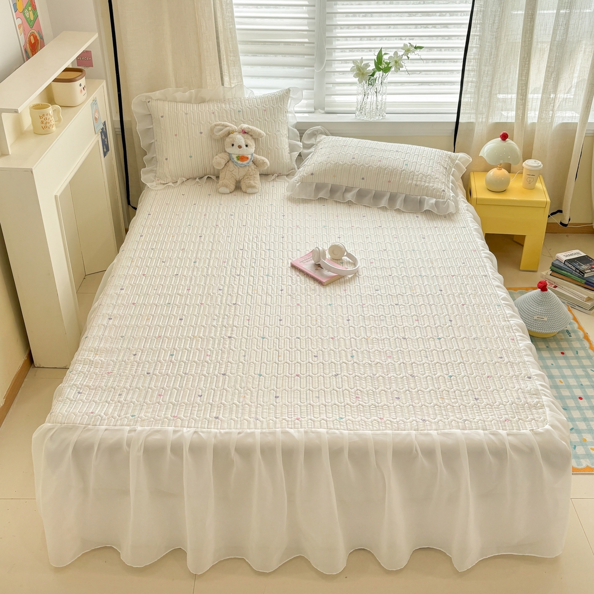 91家纺网 家纺一手货源 找家纺 慕尚家纺 2026新款床裙凉席夏被空调被夏凉被三件套四件套 床裙款 爱心