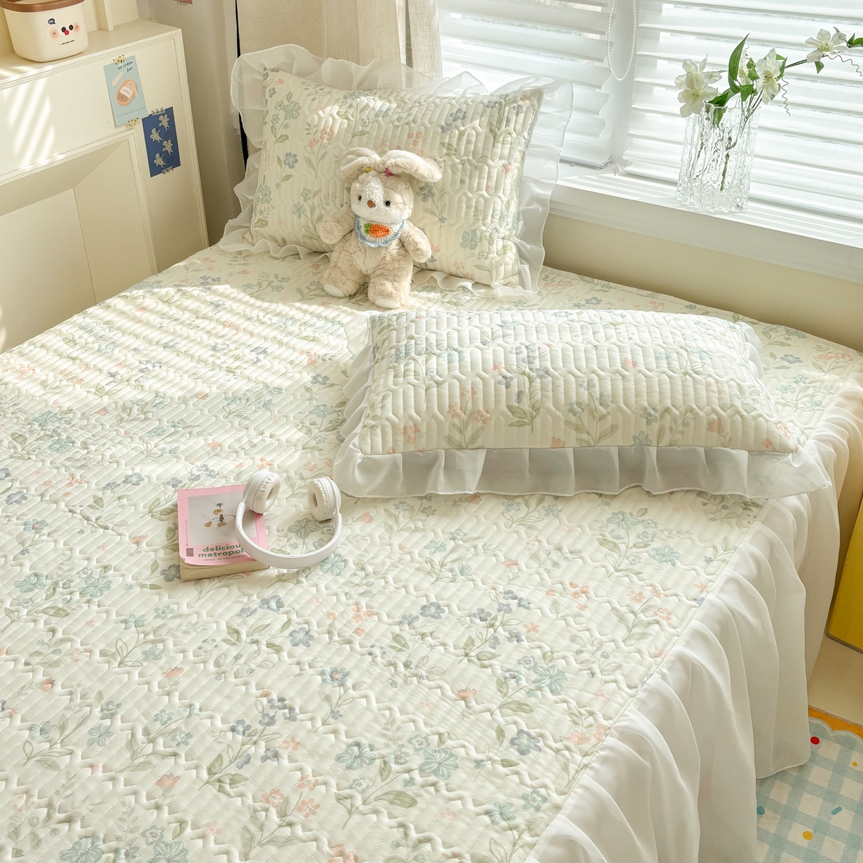 91家纺网 家纺一手货源 找家纺 慕尚家纺 2026新款床裙凉席夏被空调被夏凉被三件套四件套 床裙款 花香