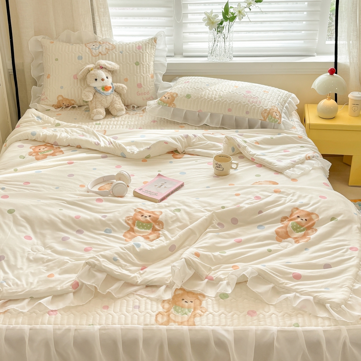 91家纺网 家纺一手货源 找家纺 慕尚家纺 2026新款床裙凉席夏被空调被夏凉被三件套四件套 床裙款 甜心熊