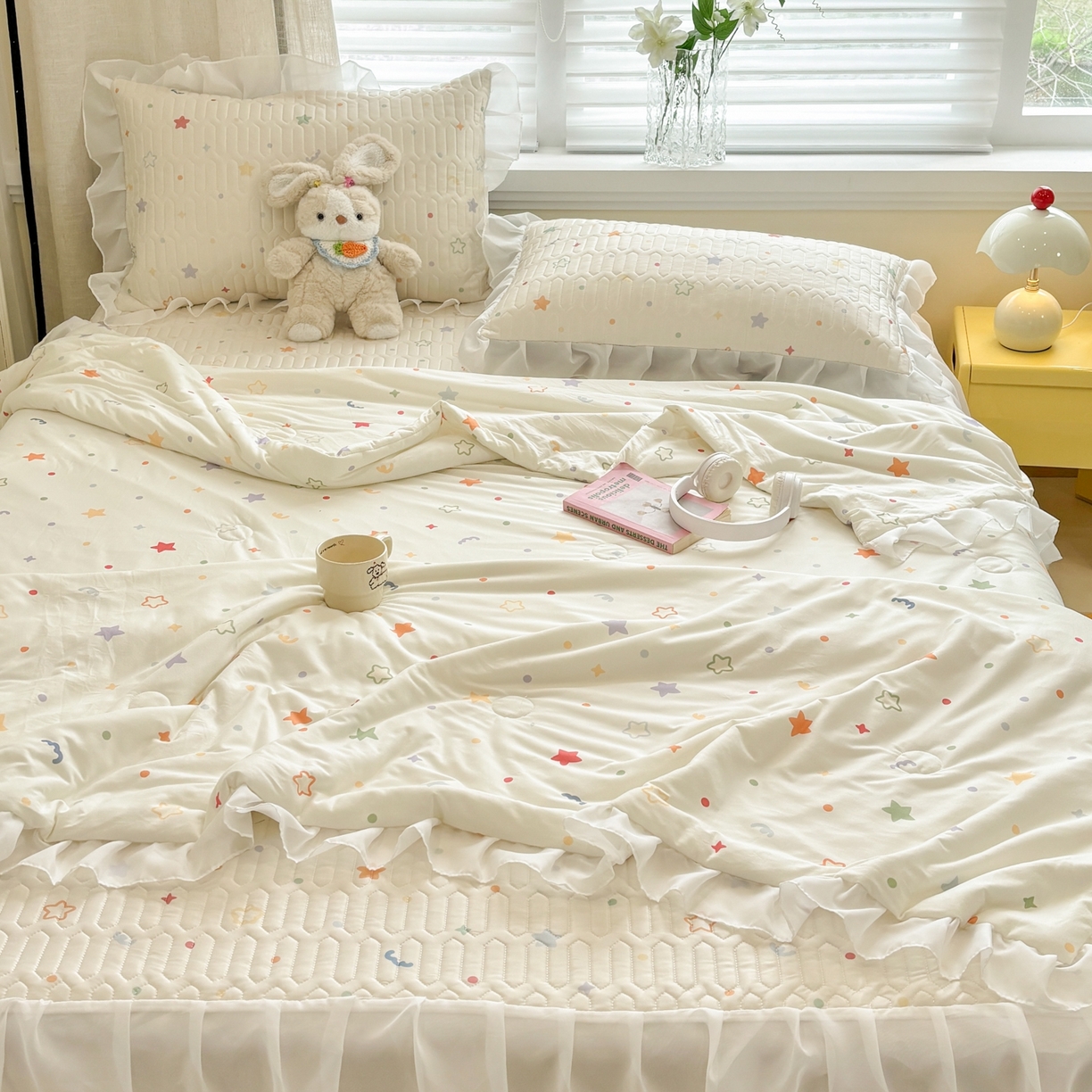 91家纺网 家纺一手货源 找家纺 慕尚家纺 2026新款床裙凉席夏被空调被夏凉被三件套四件套 床裙款 星芒