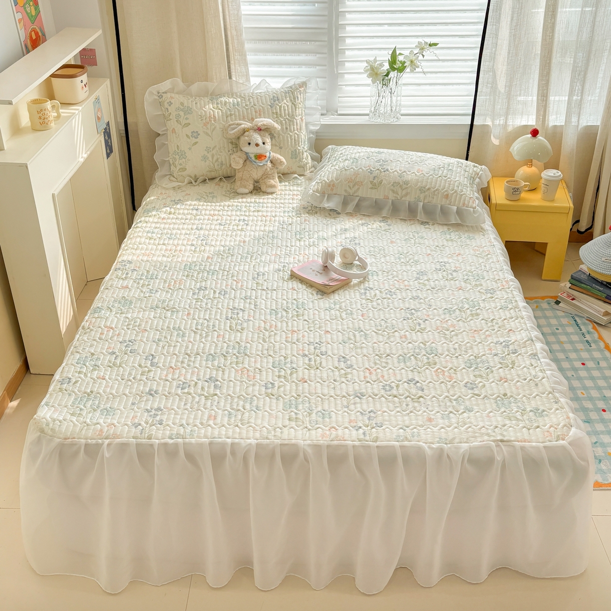 91家纺网 家纺一手货源 找家纺 慕尚家纺 2026新款床裙凉席夏被空调被夏凉被三件套四件套 床裙款 花香