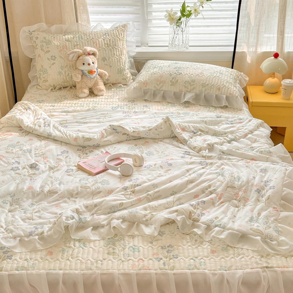 91家纺网 家纺一手货源 找家纺 慕尚家纺 2026新款床裙凉席夏被空调被夏凉被三件套四件套 床裙款 花香