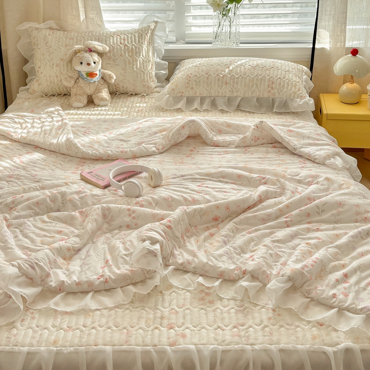 91家纺网 家纺一手货源 找家纺 慕尚家纺 2026新款床裙凉席夏被空调被夏凉被三件套四件套 床裙款 明媚