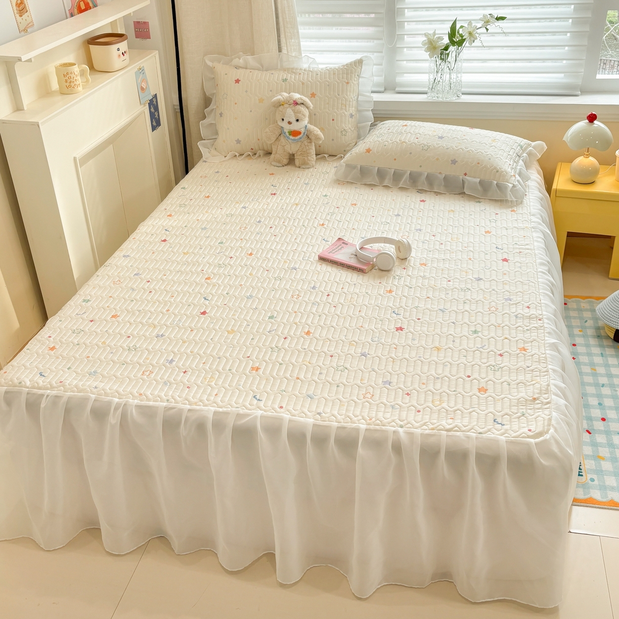 91家纺网 家纺一手货源 找家纺 慕尚家纺 2026新款床裙凉席夏被空调被夏凉被三件套四件套 床裙款 星芒