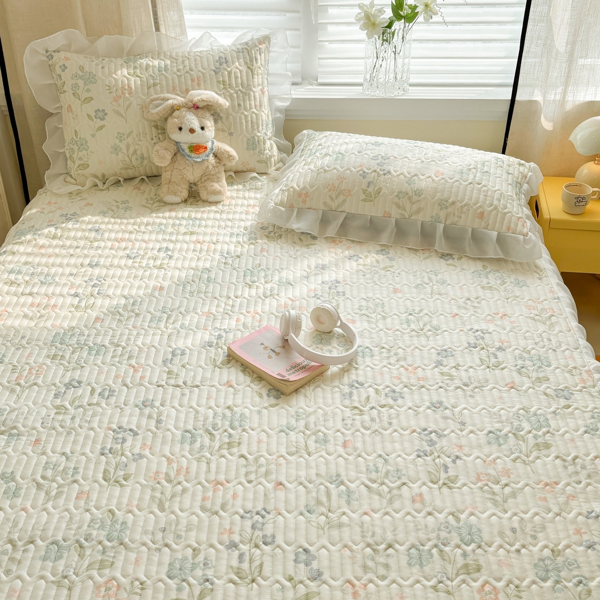 91家纺网 家纺一手货源 找家纺 慕尚家纺 2026新款床裙凉席夏被空调被夏凉被三件套四件套 床裙款 花香