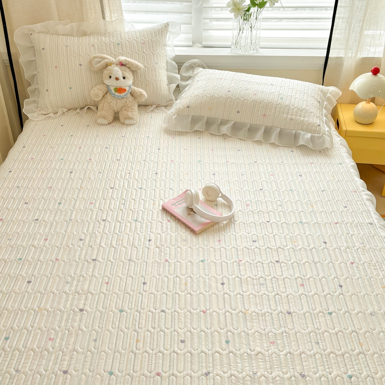 91家纺网 家纺一手货源 找家纺 慕尚家纺 2026新款床裙凉席夏被空调被夏凉被三件套四件套 床裙款 爱心