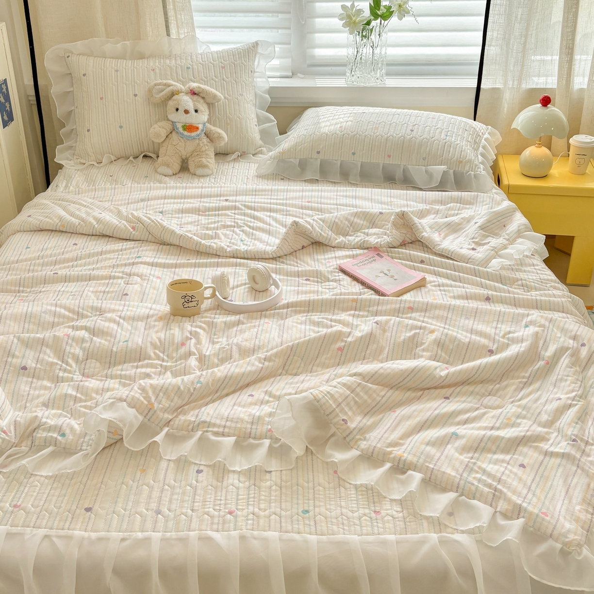 91家纺网 家纺一手货源 找家纺 慕尚家纺 2026新款床裙凉席夏被空调被夏凉被三件套四件套 床裙款 爱心