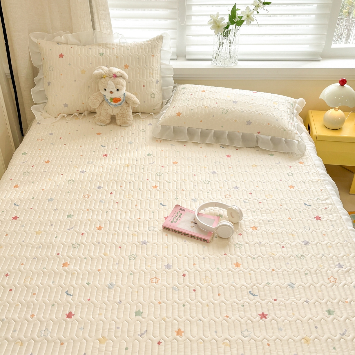 91家纺网 家纺一手货源 找家纺 慕尚家纺 2026新款床裙凉席夏被空调被夏凉被三件套四件套 床裙款 星芒