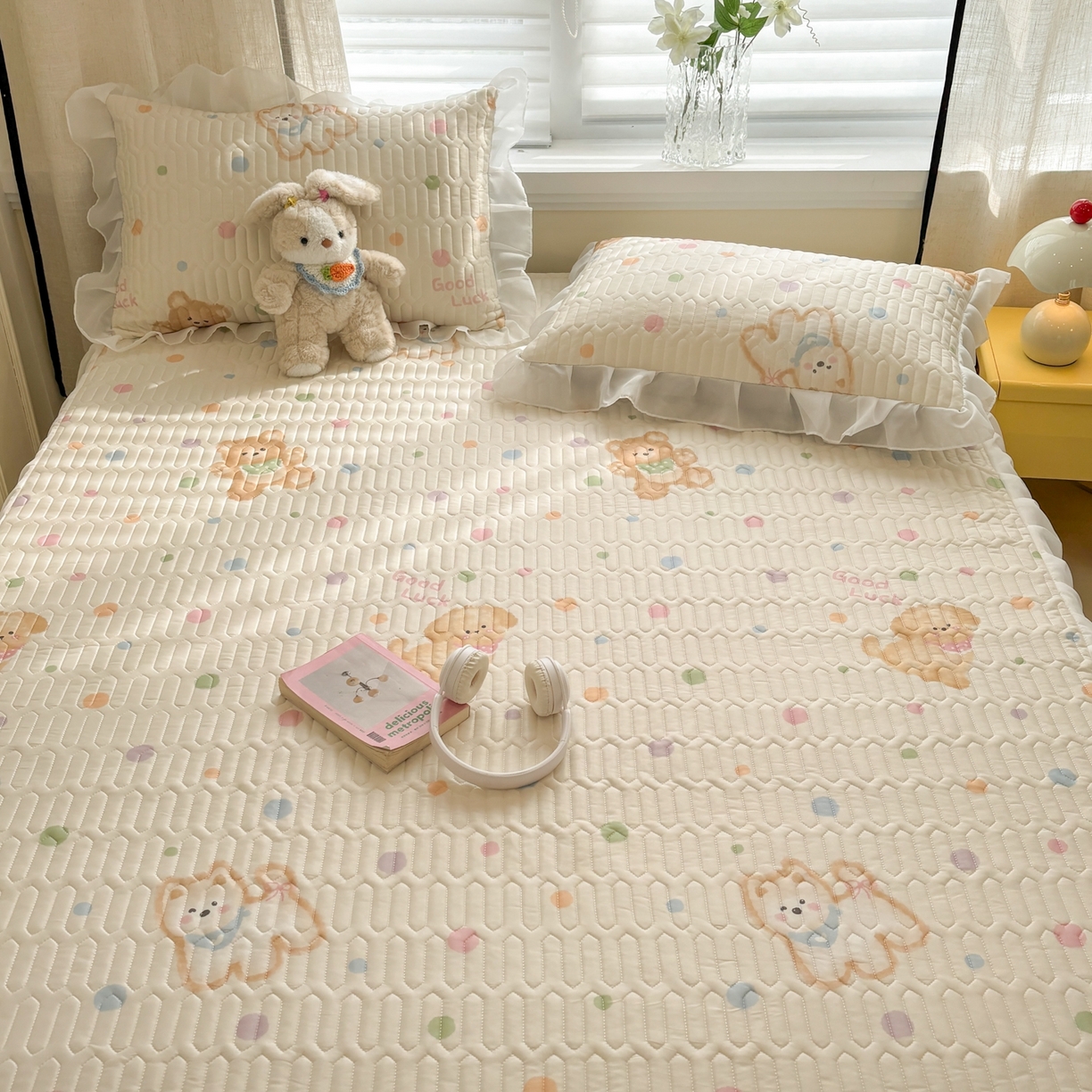 91家纺网 家纺一手货源 找家纺 慕尚家纺 2026新款床裙凉席夏被空调被夏凉被三件套四件套 床裙款 甜心熊