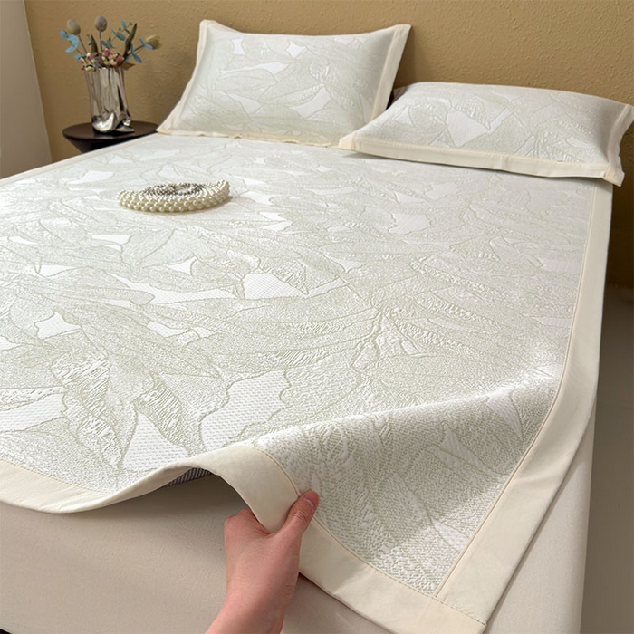 91家纺网 家纺一手货源 找家纺 宜派家纺 2026新款凉感过0.21夏天家用床单软席子可机洗空调席夏季高端华夫格凉席三件套 家大叶大-松果绿-床席