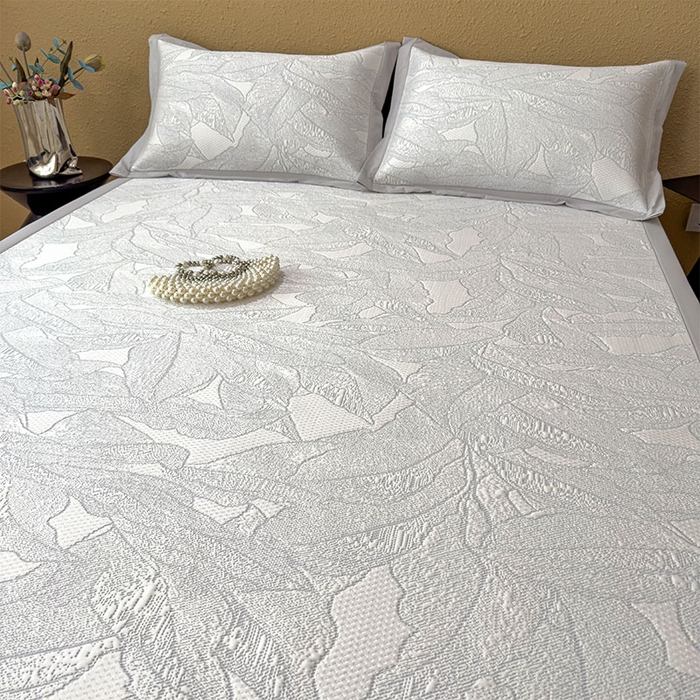 91家纺网 家纺一手货源 找家纺 宜派家纺 2026新款凉感过0.21夏天家用床单软席子可机洗空调席夏季高端华夫格凉席三件套 家大叶大-天空蓝-床席