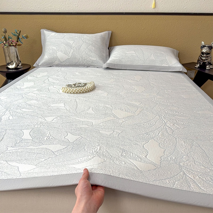 91家纺网 家纺一手货源 找家纺 宜派家纺 2026新款凉感过0.21夏天家用床单软席子可机洗空调席夏季高端华夫格凉席三件套 家大叶大-天空蓝-床席