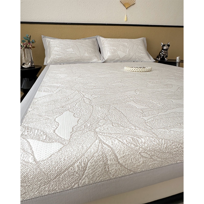 91家纺网 家纺一手货源 找家纺 宜派家纺 2026新款凉感过0.21夏天家用床单软席子可机洗空调席夏季高端华夫格凉席三件套 家大叶大-棕雾咖-床席