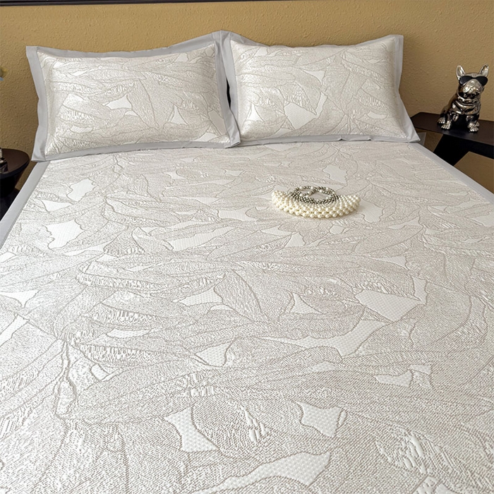 91家纺网 家纺一手货源 找家纺 宜派家纺 2026新款凉感过0.21夏天家用床单软席子可机洗空调席夏季高端华夫格凉席三件套 家大叶大-棕雾咖-床席