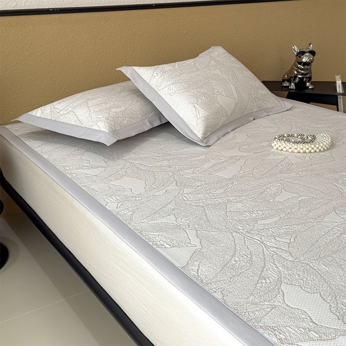 91家纺网 家纺一手货源 找家纺 宜派家纺 2026新款凉感过0.21夏天家用床单软席子可机洗空调席夏季高端华夫格凉席三件套 家大叶大-棕雾咖-床席