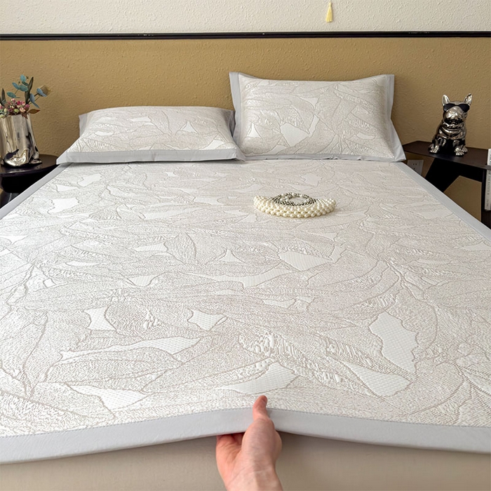 91家纺网 家纺一手货源 找家纺 宜派家纺 2026新款凉感过0.21夏天家用床单软席子可机洗空调席夏季高端华夫格凉席三件套 家大叶大-棕雾咖-床席