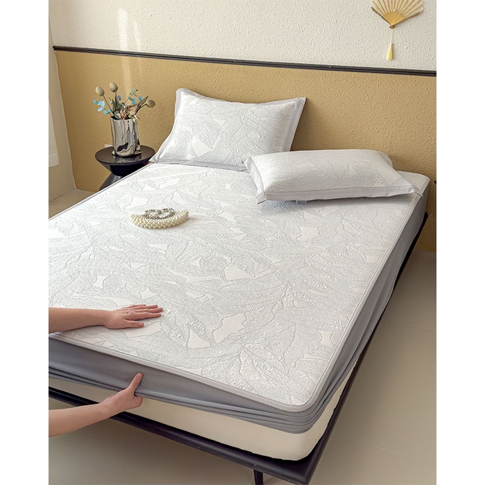 91家纺网 家纺一手货源 找家纺 宜派家纺 2026新款凉感过0.21夏天家用床单软席子可机洗空调席夏季高端华夫格凉席三件套 家大叶大-天空蓝-床笠